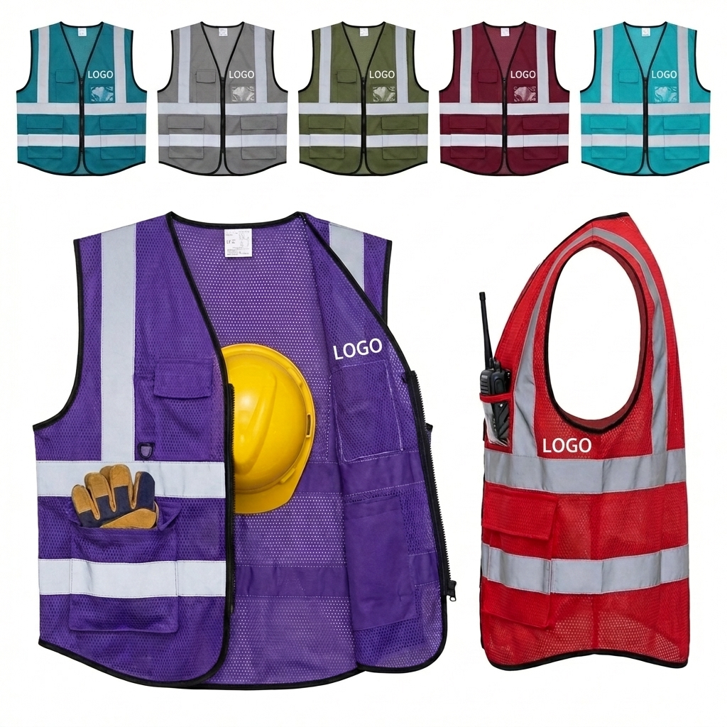 Breathable Multi-Pocket Reflective Safety Vest with ID Holder & Logo Customization