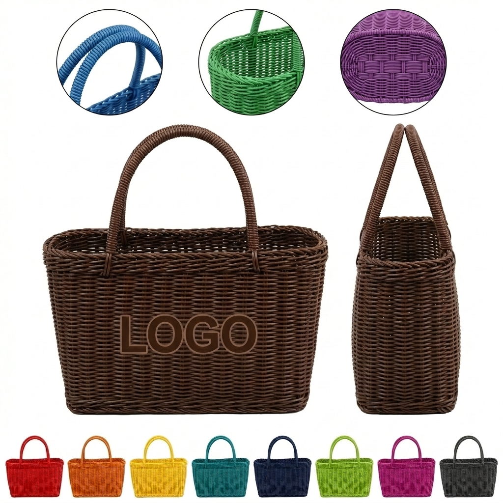 Multicolor Plastic Woven Storage Basket - Versatile Home & Picnic Organizer