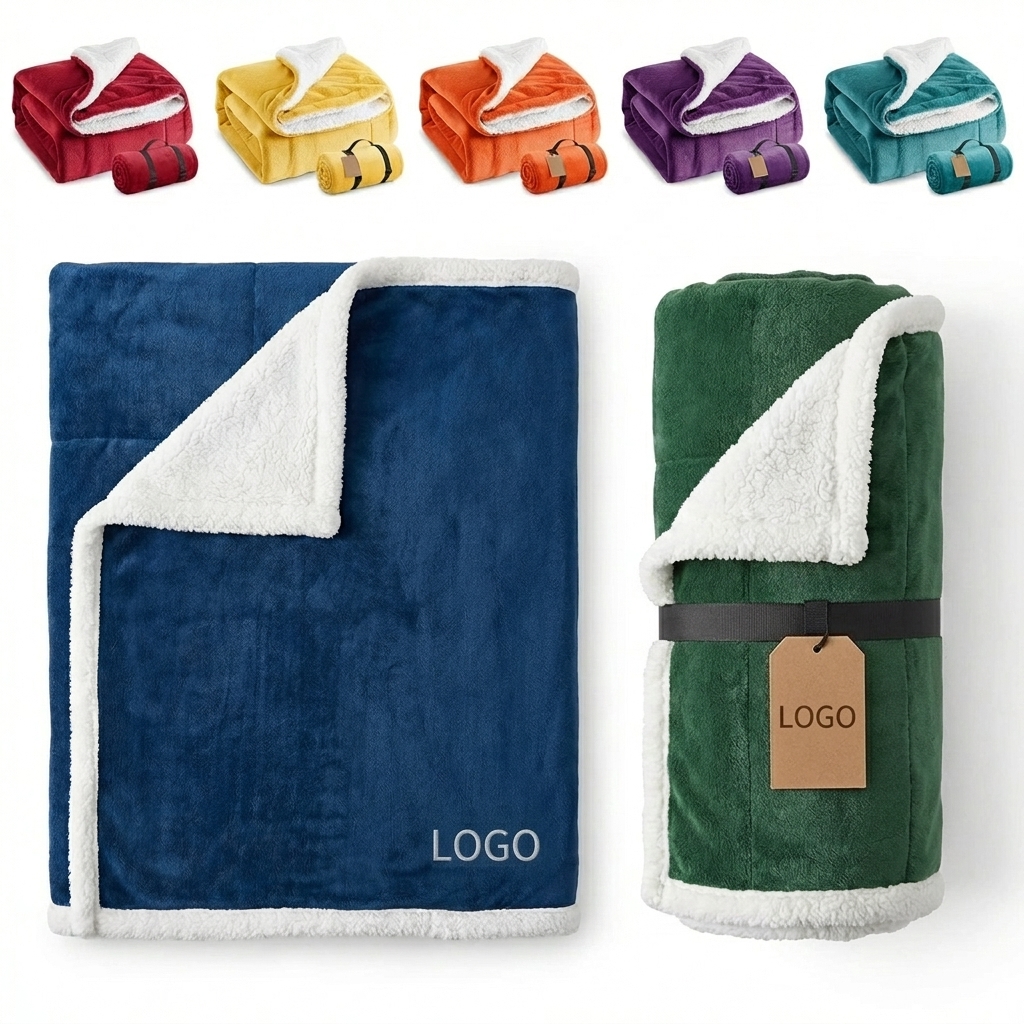Cozy Travel-Ready Twin Sherpa Fleece Blanket for Bed Sofa & Camping