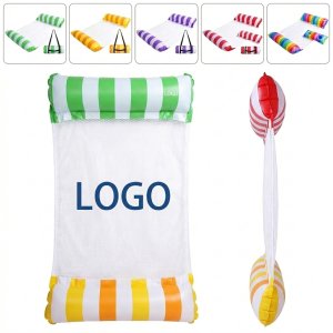 Inflatable Pool Lounger with Dual-Tone Striped Pillows